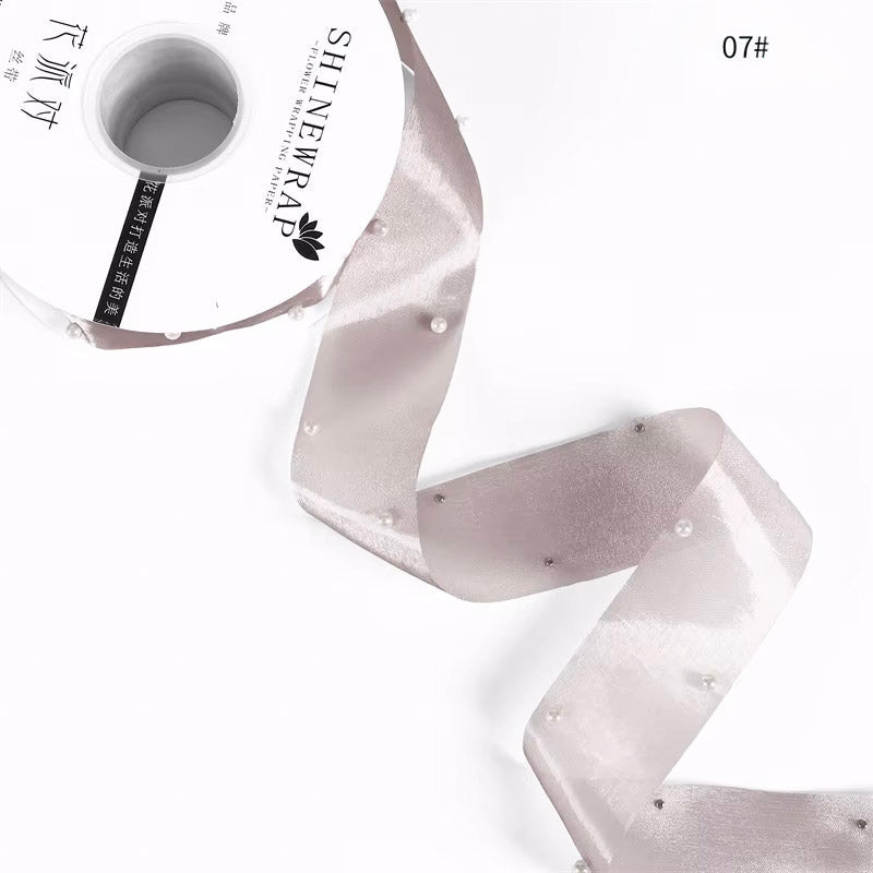Pearl Beaded Organza Ribbon - 4CM x 10Y - Elegant Supply