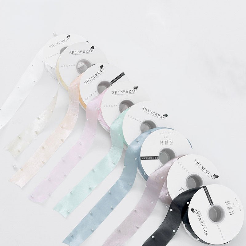 Pearl Beaded Organza Ribbon - 4CM x 10Y - Elegant Supply