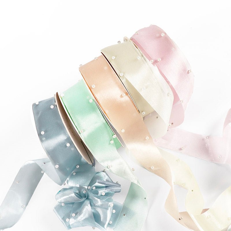 Pearl Beaded Organza Ribbon - 4CM x 10Y - Elegant Supply