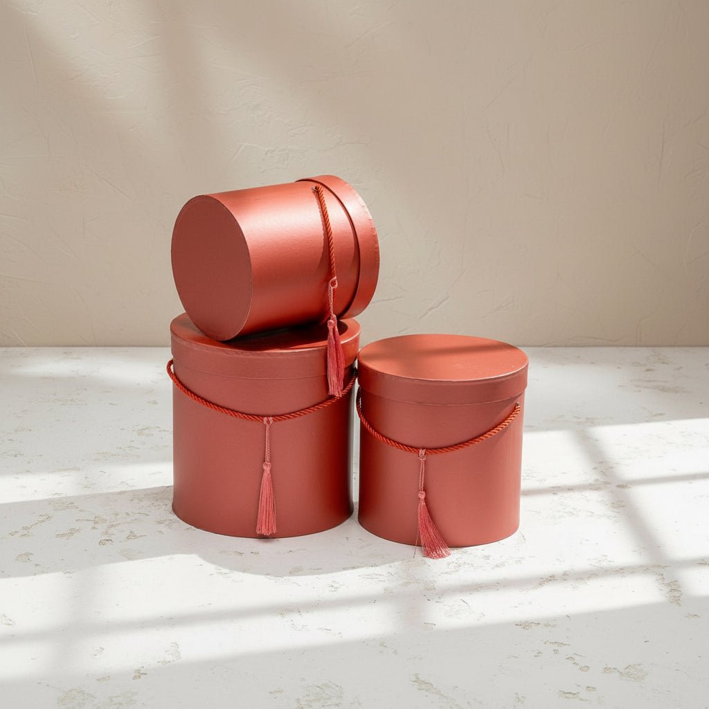 Pearly Round Flower Hat Gift Box with Tassel - Elegant Supply