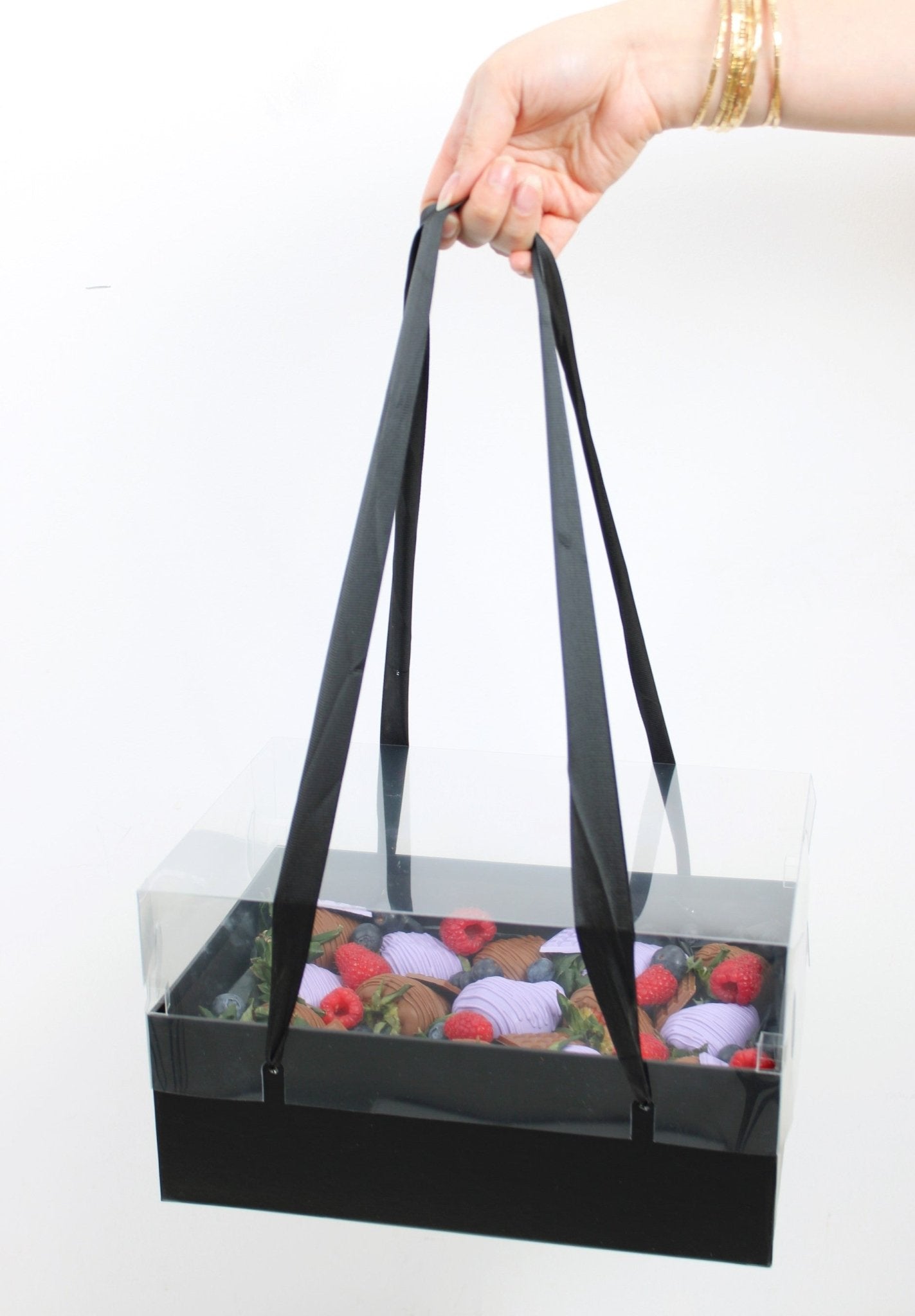 Rigid Rectangle Flower Gift Box with Clear Lid and Handles - Elegant Supply