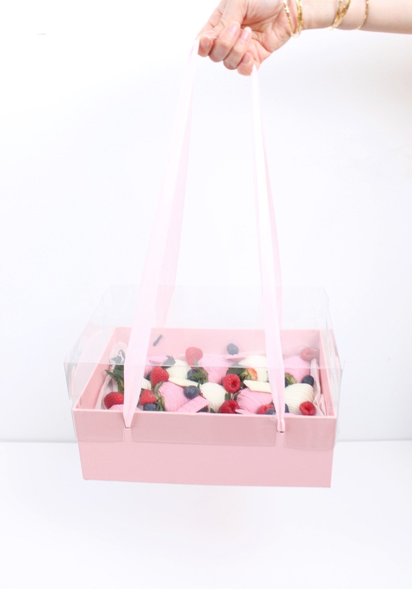 Rigid Rectangle Flower Gift Box with Clear Lid and Handles - Elegant Supply