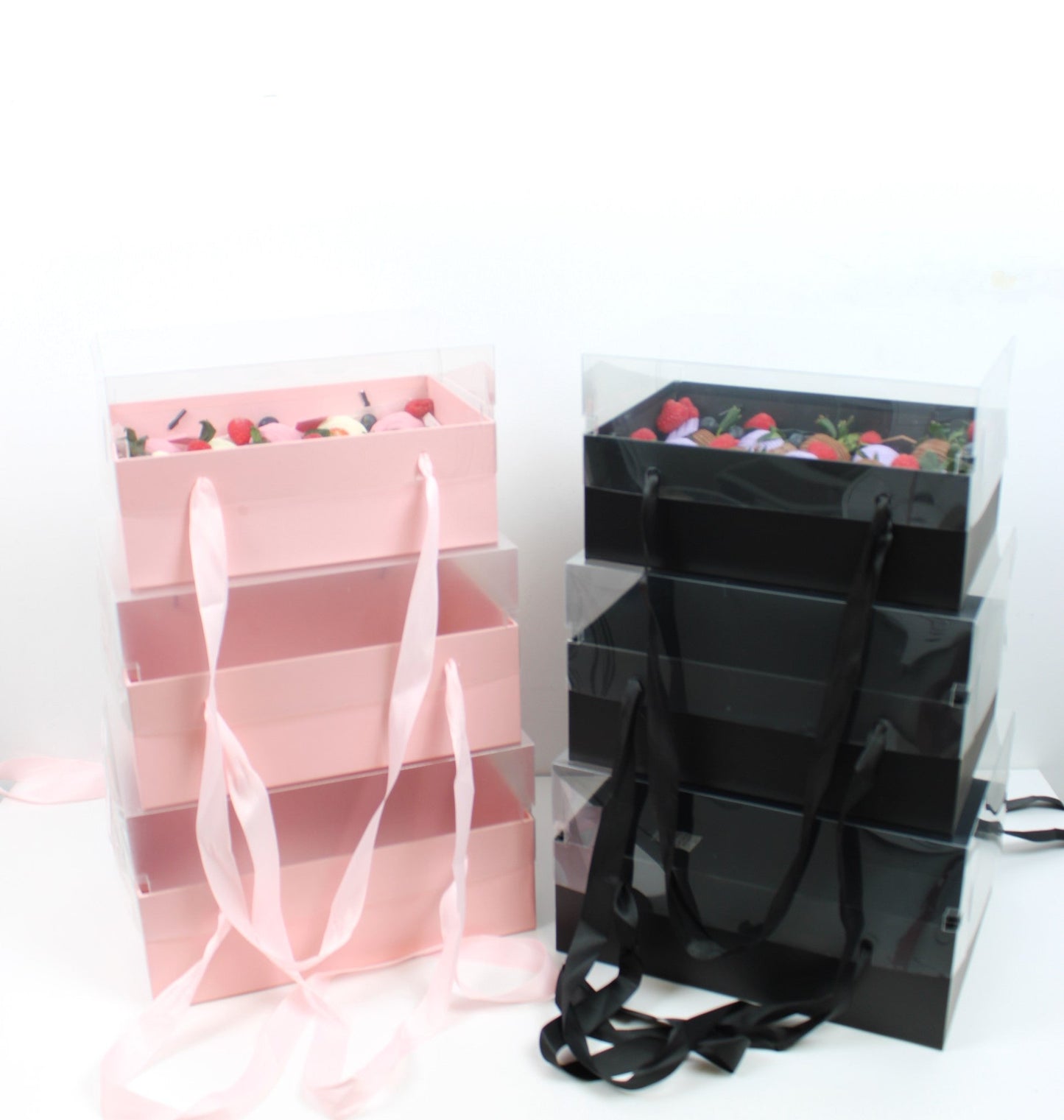 Rigid Rectangle Flower Gift Box with Clear Lid and Handles - Elegant Supply