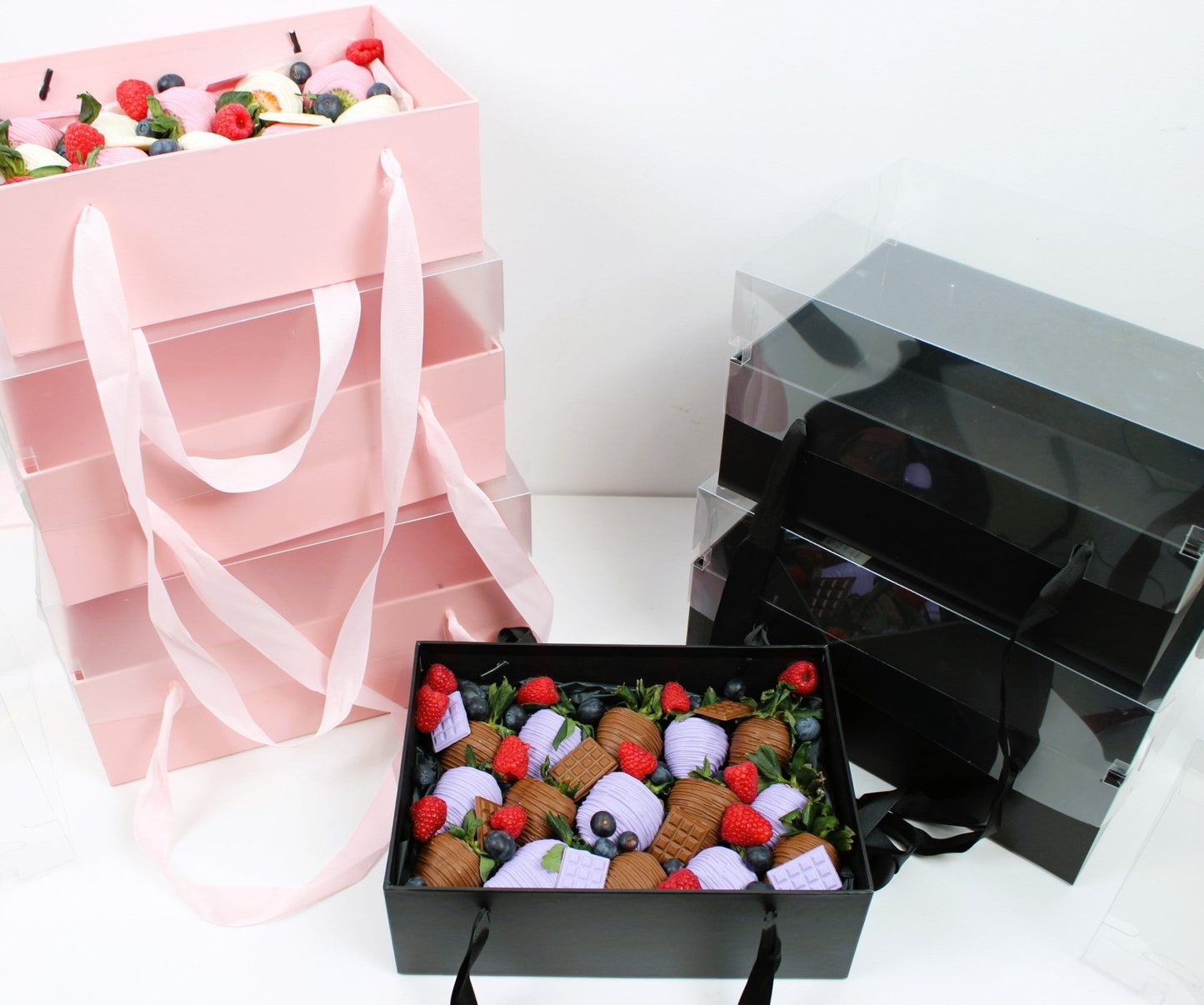 Rigid Rectangle Flower Gift Box with Clear Lid and Handles - Elegant Supply