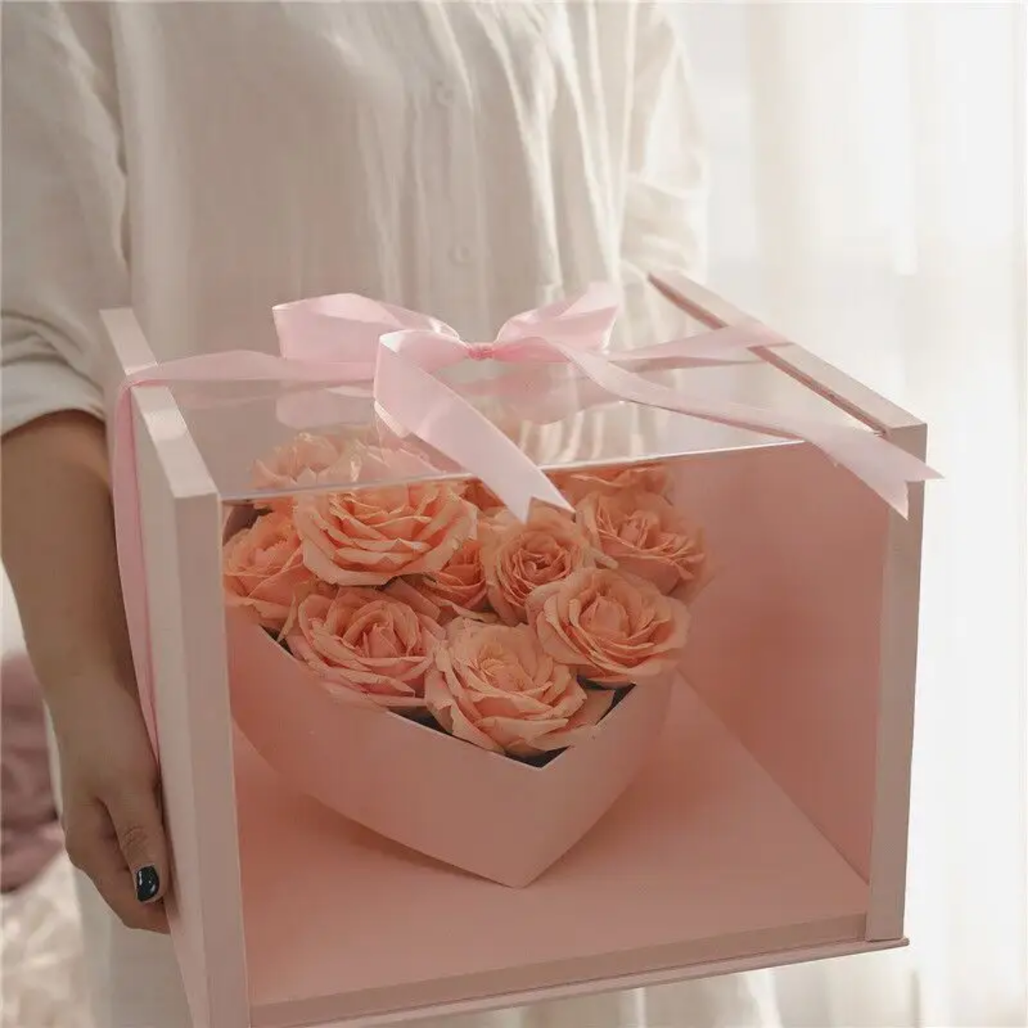 Tilted Heart in a Clear Cube Flower Gift Box