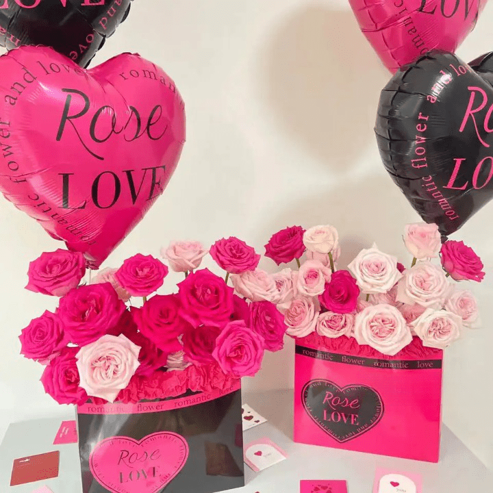 Rose Love Romantic Flower bag with matching balloon set included - Elegant Supply