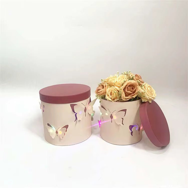 Round Butterfly Flower Box with LED Lights - Elegant Supply