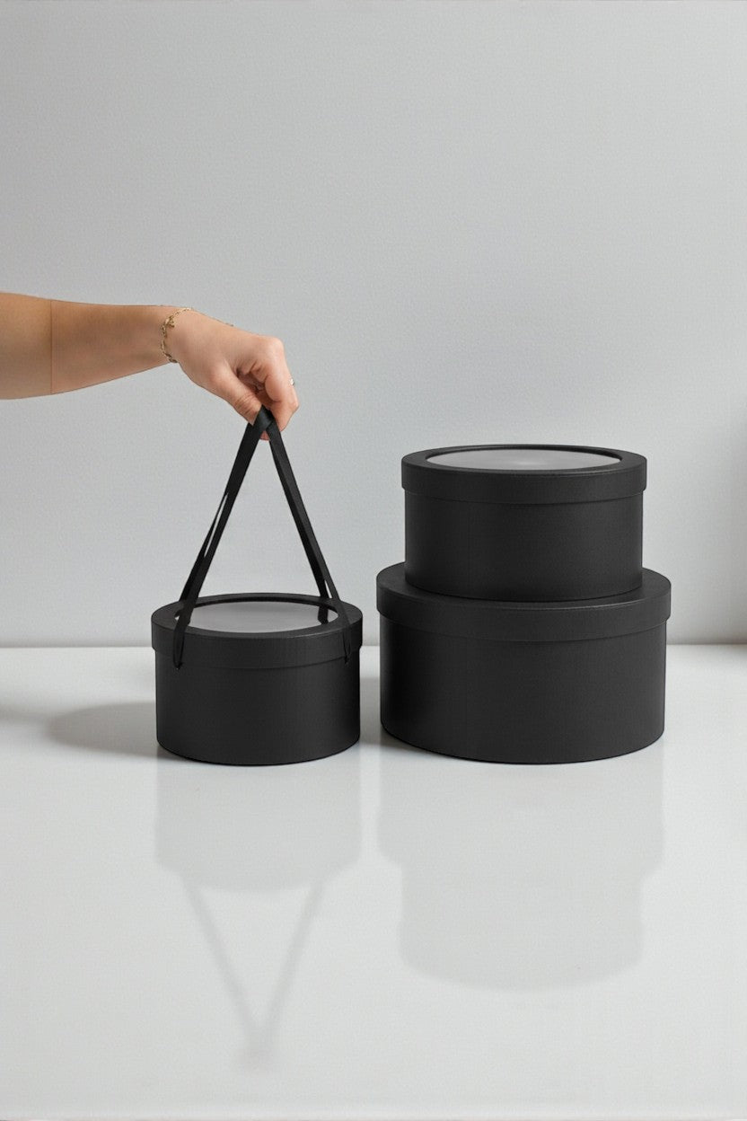 Round Gift Box with Clear Lid and Handle - Elegant Supply