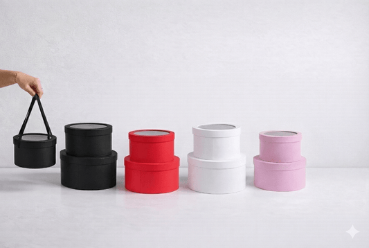 Round Gift Box with Clear Lid and Handle - Elegant Supply