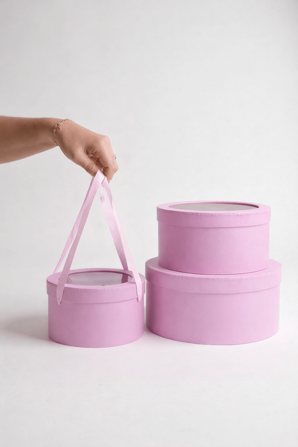 Round Gift Box with Clear Lid and Handle - Elegant Supply