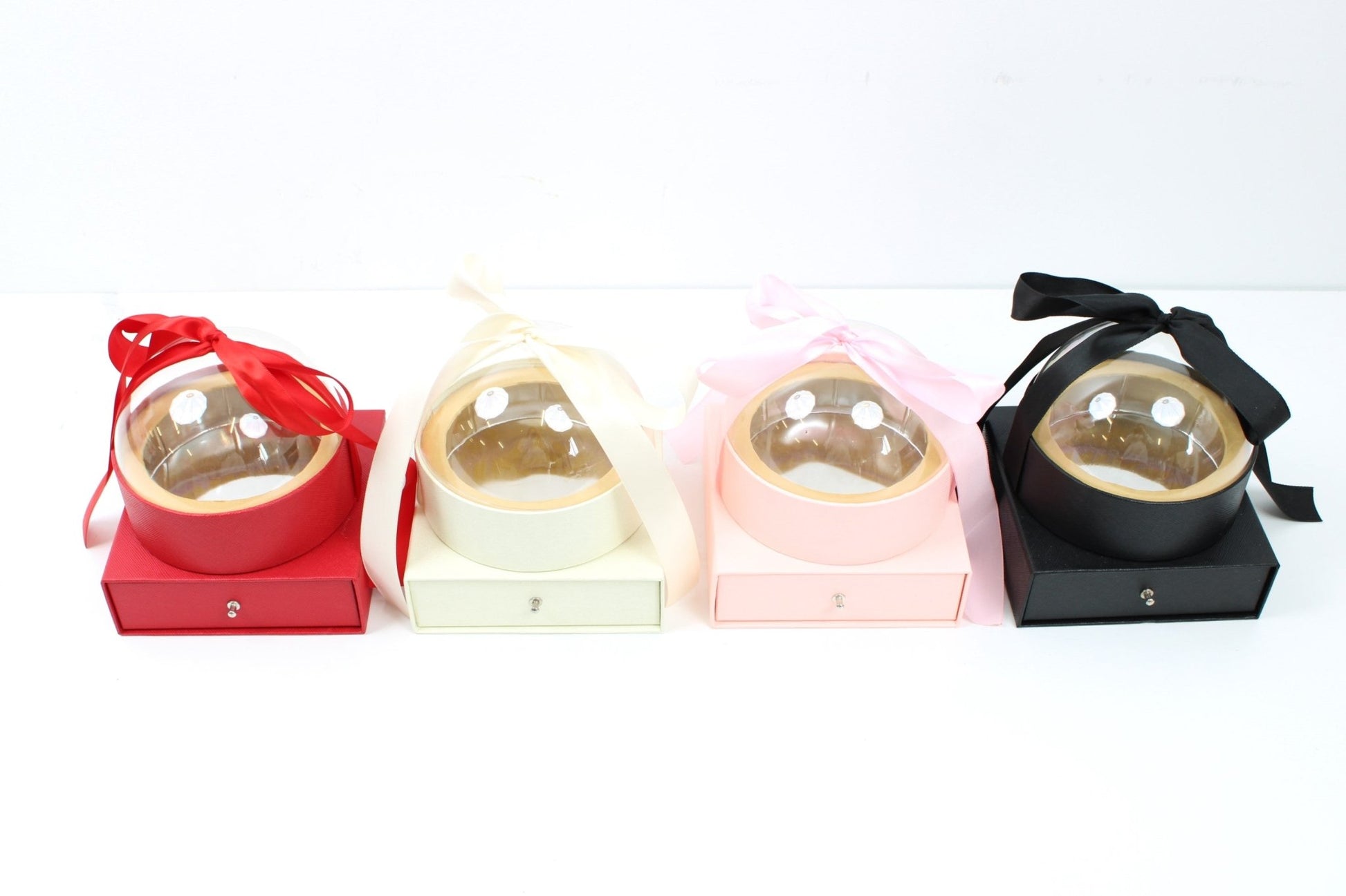 Round Globe Clear Top Flower Gift Box with Ribbon and drawer - Elegant Supply