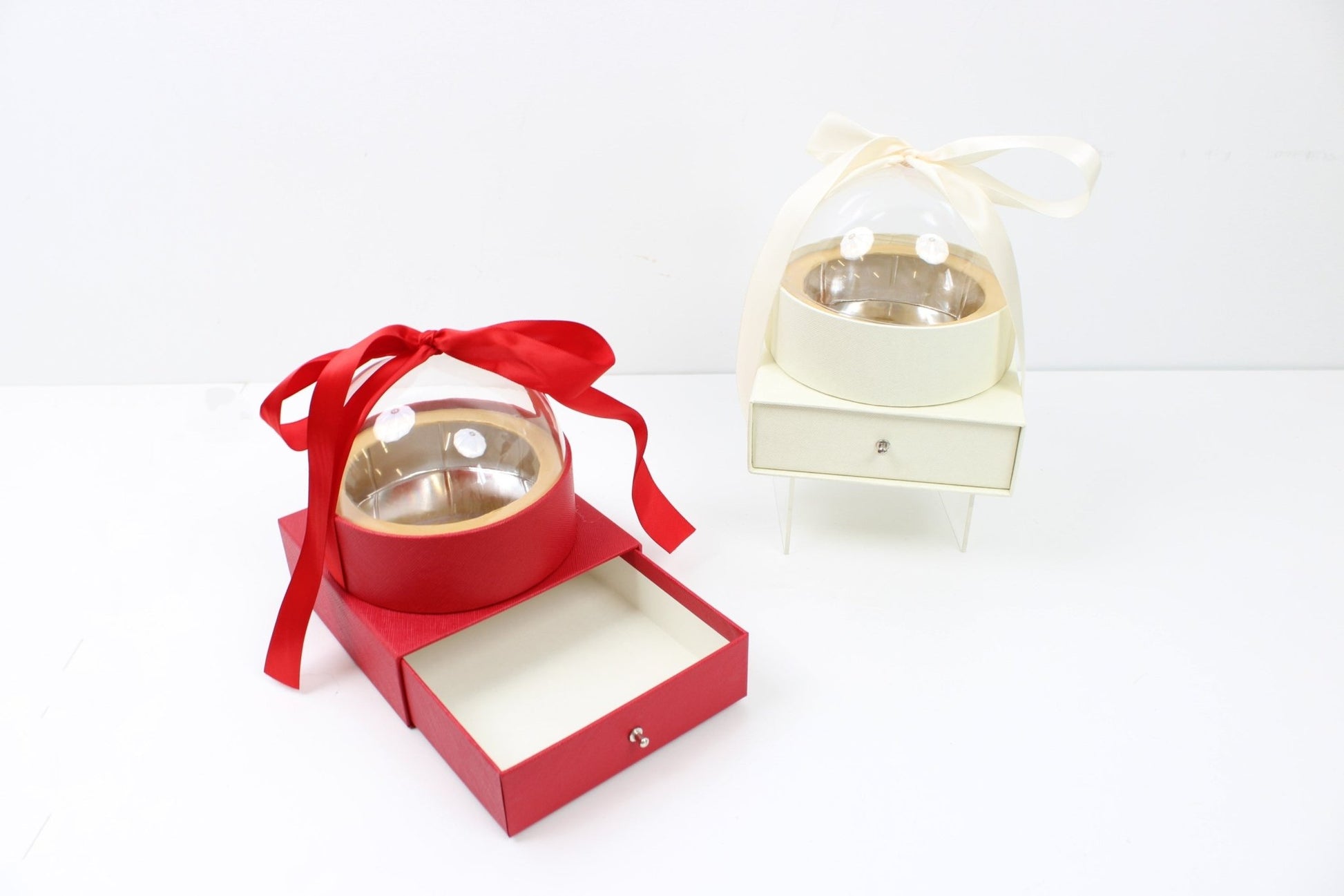 Round Globe Clear Top Flower Gift Box with Ribbon and drawer - Elegant Supply