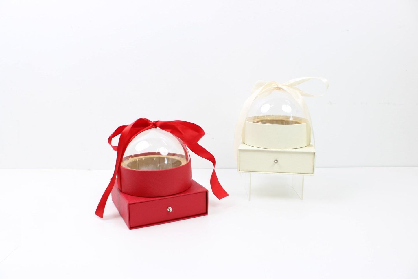 Round Globe Clear Top Flower Gift Box with Ribbon and drawer - Elegant Supply