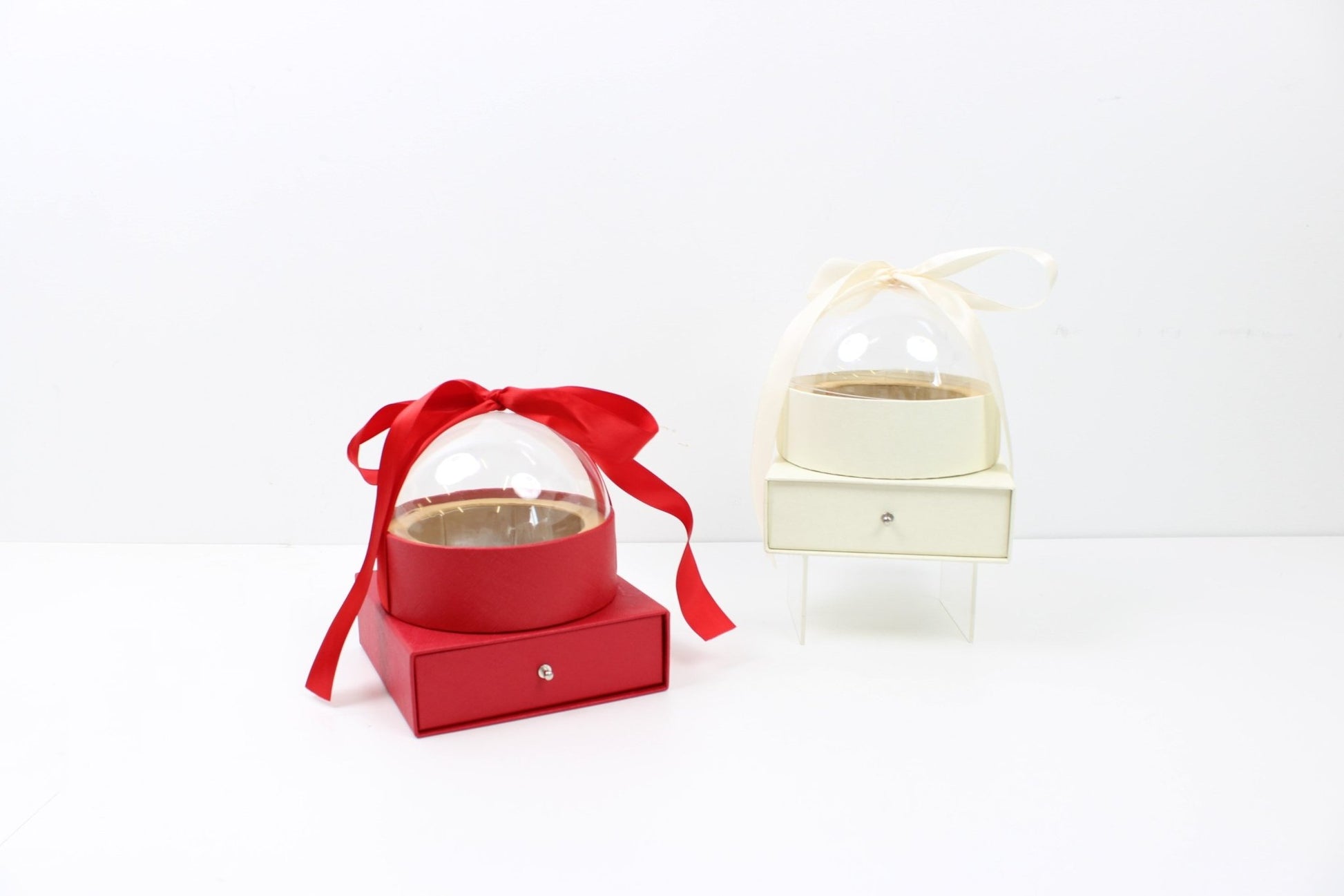Round Globe Clear Top Flower Gift Box with Ribbon and drawer - Elegant Supply