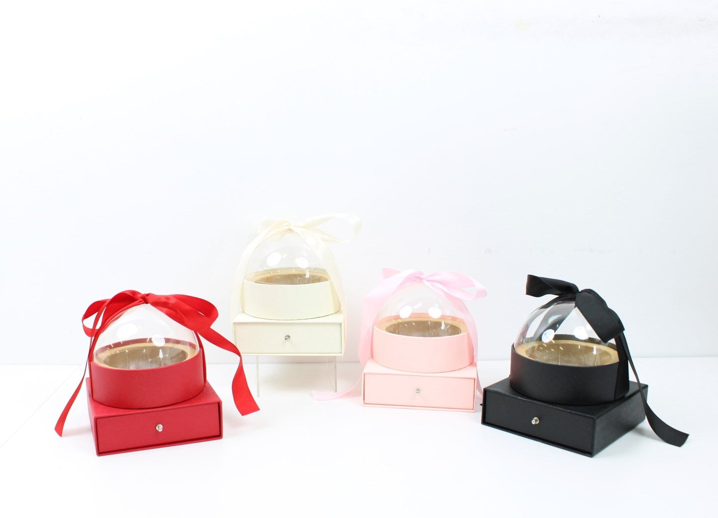 Round Globe Clear Top Flower Gift Box with Ribbon and drawer - Elegant Supply