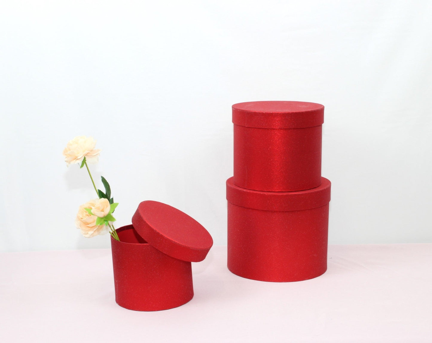 Shiny Round Flower Hat Box with Lid - Elegant Supply