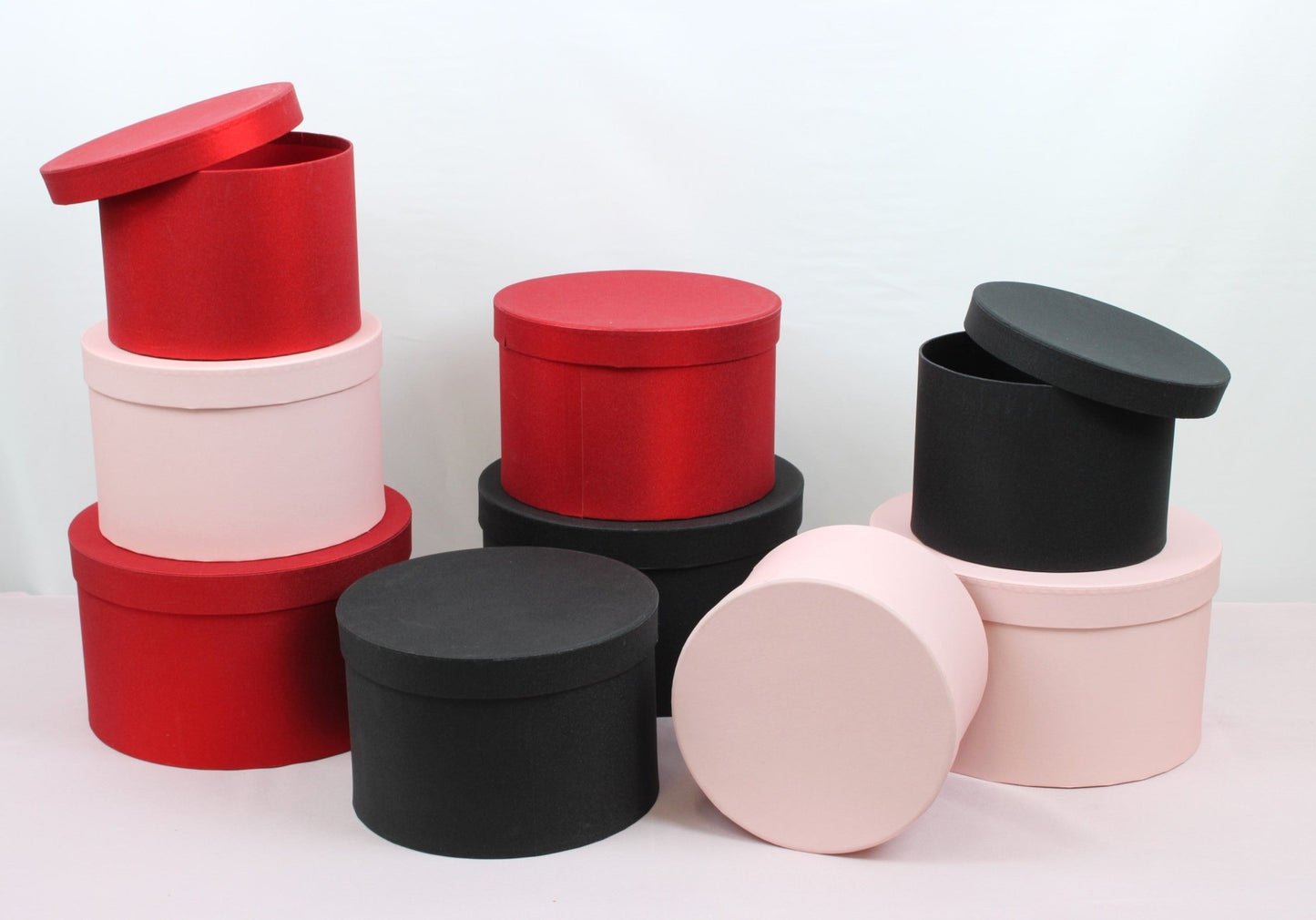 Shiny Shallow Round Flower Hat Box with Lid - Various Colors and Sizes - For Preserved Roses / Gift / Chocolate Strawberries Arrangements - Elegant Supply