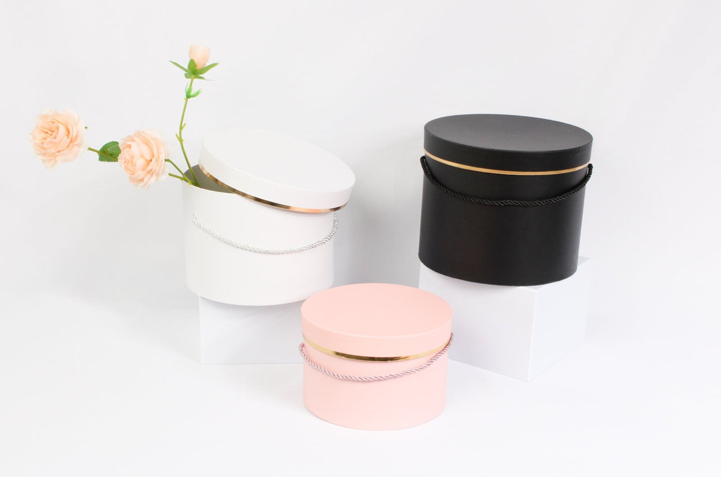 Single Gold Rim Cylinder Flower Gift Box - Elegant Supply