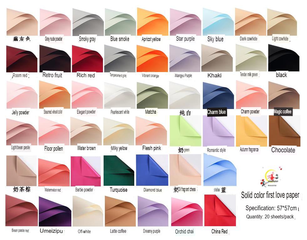 Solid Color Korean Inspired Flower Wrapping Paper (20pcs/bag) - Elegant Supply