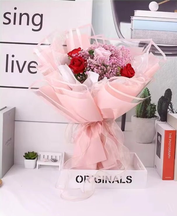 Solid Color & Transparent Border Flower Wrapping Paper (20pcs/bag) - Elegant Supply