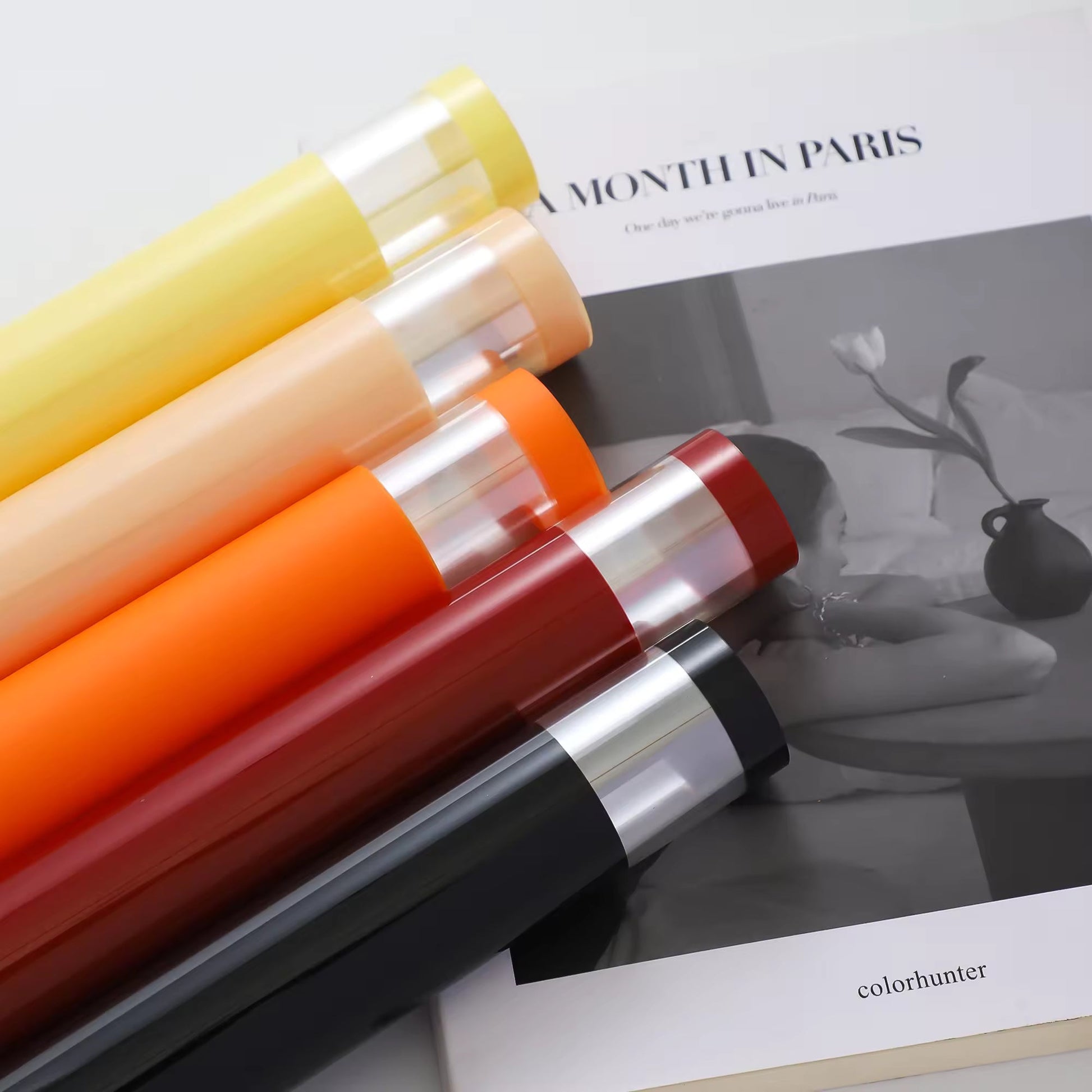 Solid Color & Transparent Border Flower Wrapping Paper (20pcs/bag) - Elegant Supply