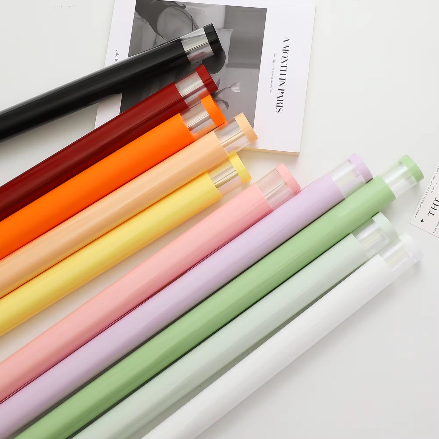 Solid Color & Transparent Border Flower Wrapping Paper (20pcs/bag) - Elegant Supply