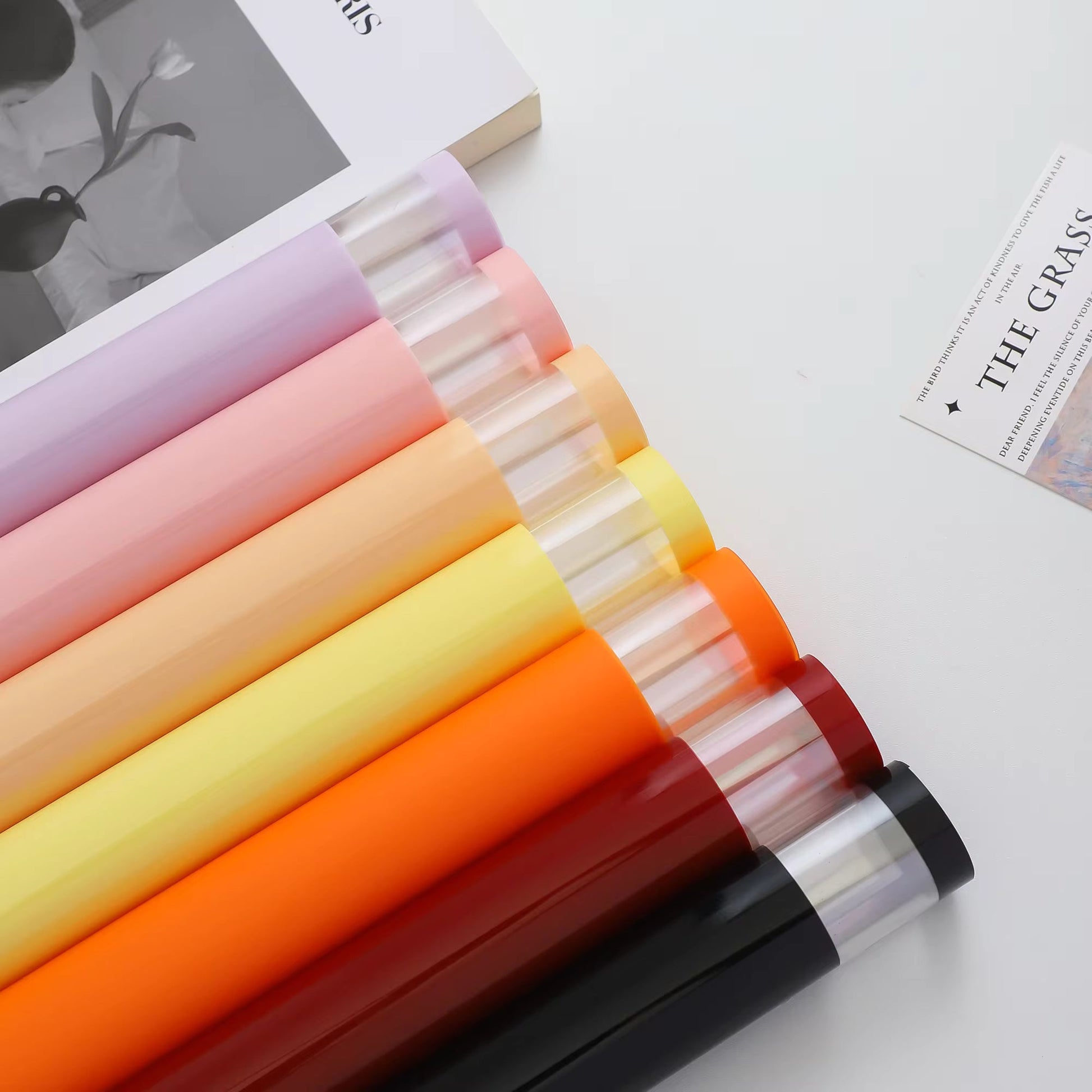 Solid Color & Transparent Border Flower Wrapping Paper (20pcs/bag) - Elegant Supply