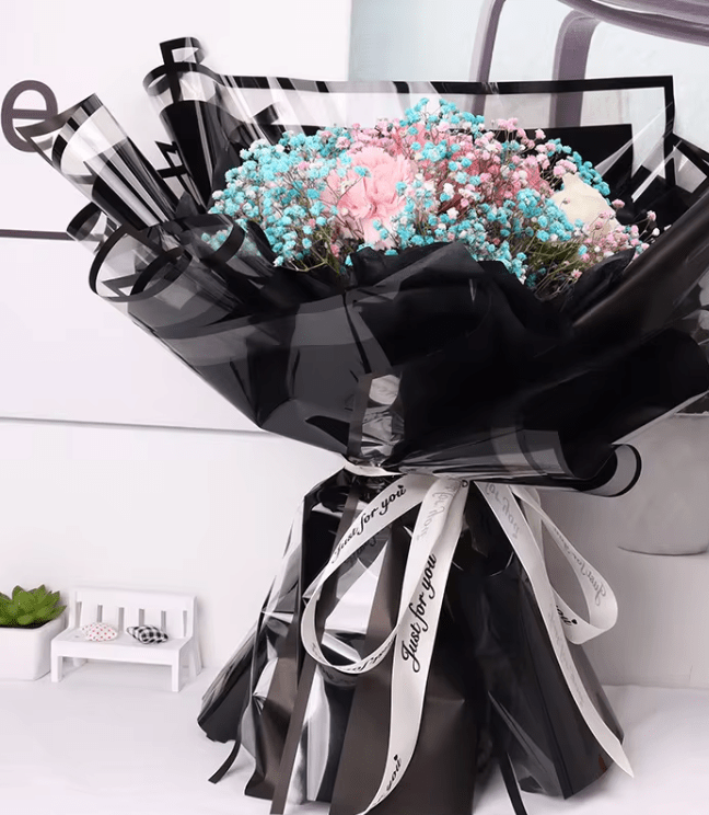 Solid Color & Transparent Border Flower Wrapping Paper (20pcs/bag) - Elegant Supply