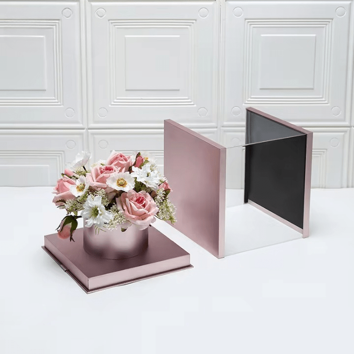 Square Acrylic Flower Gift Box For Preserved Rose Flowers - Elegant Supply