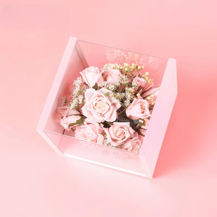 Square Acrylic Flower Gift Box For Preserved Rose Flowers - Elegant Supply