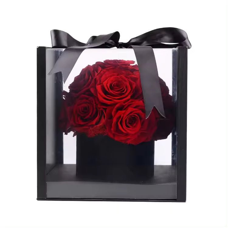 Square Acrylic Flower Gift Box For Preserved Rose Flowers - Elegant Supply