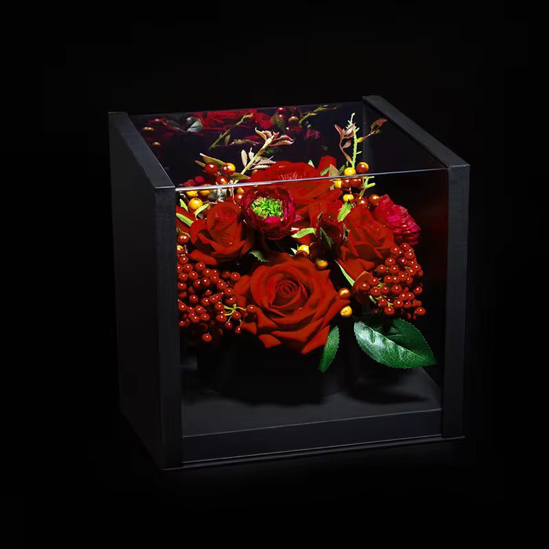 Square Acrylic Flower Gift Box For Preserved Rose Flowers - Elegant Supply