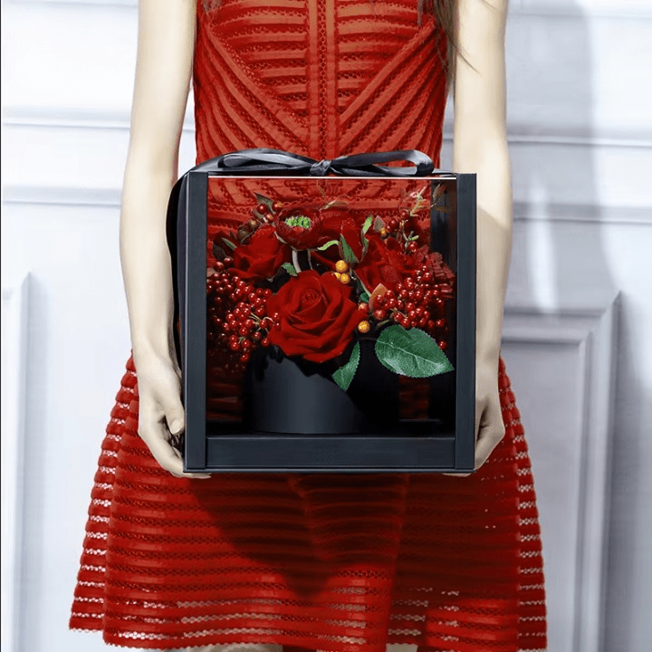 Square Acrylic Flower Gift Box For Preserved Rose Flowers - Elegant Supply