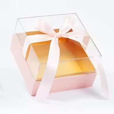 Square Acrylic GIft Flower Box with Ribbon - Elegant Supply