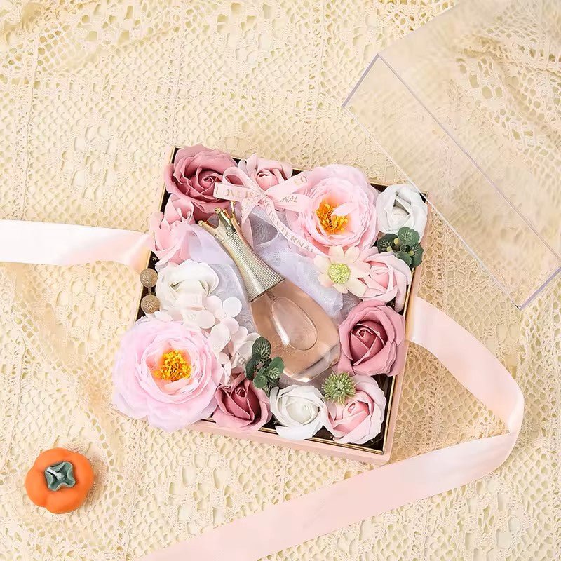 Square Acrylic GIft Flower Box with Ribbon - Elegant Supply