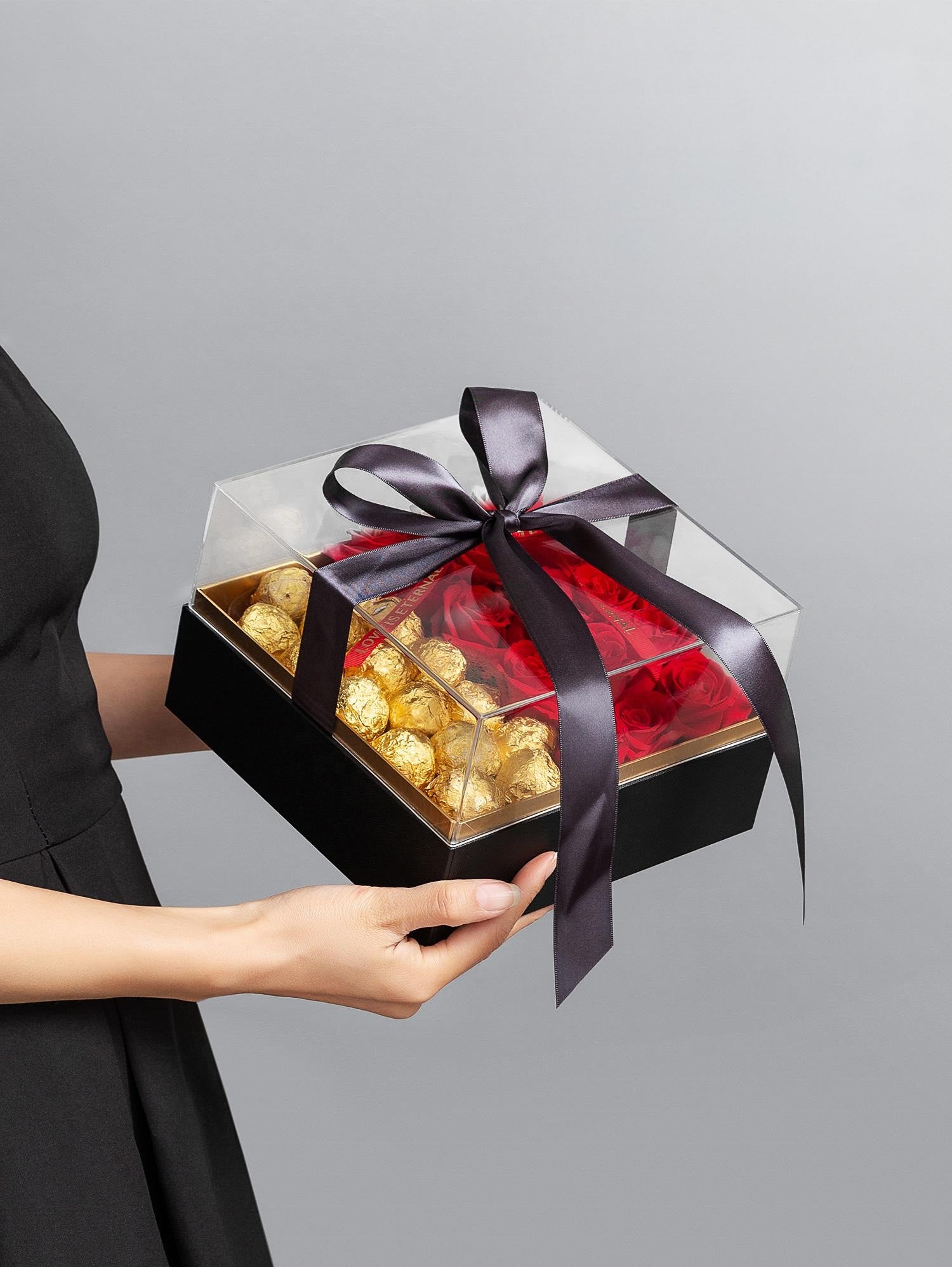 Square Acrylic GIft Flower Box with Ribbon - Elegant Supply