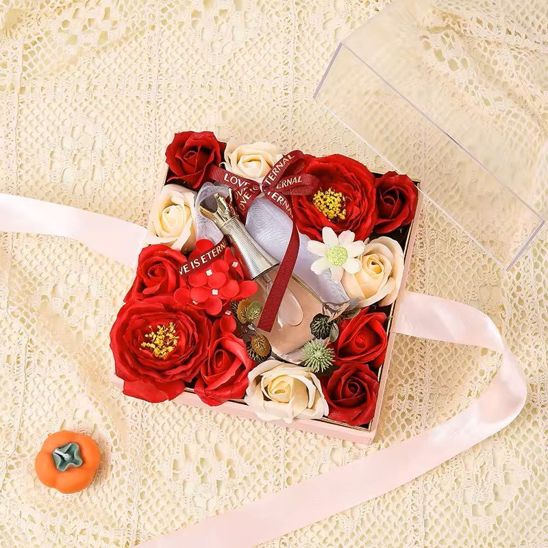 Square Acrylic GIft Flower Box with Ribbon - Elegant Supply