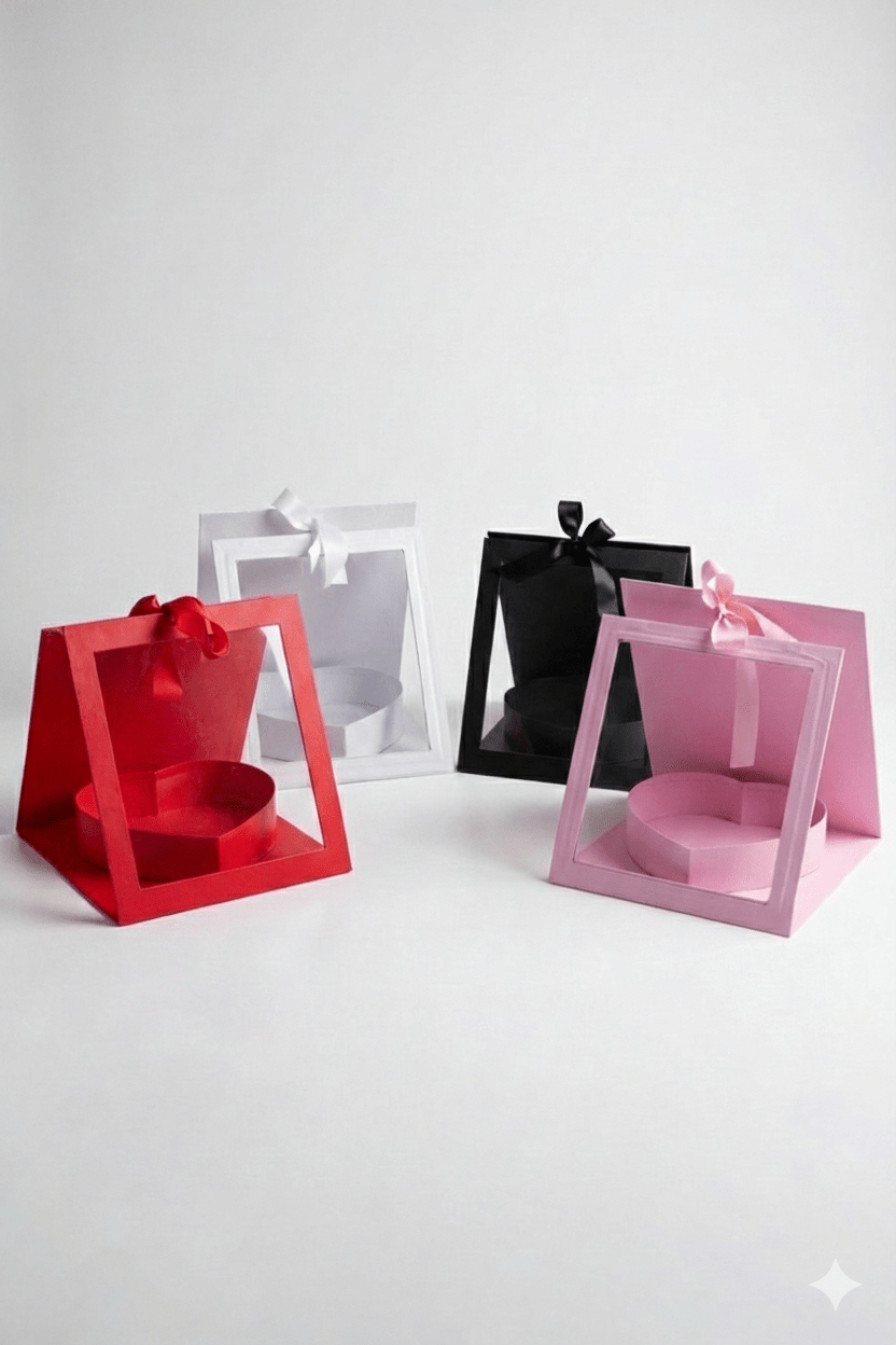Square Clear Window Heart - Shaped Insert Flower Gift Box with Ribbon - Elegant Supply
