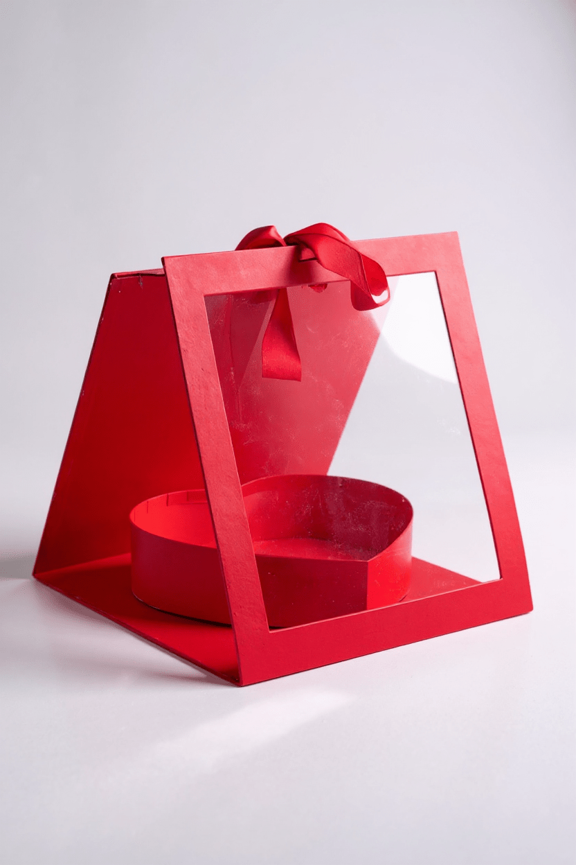 Square Clear Window Heart - Shaped Insert Flower Gift Box with Ribbon - Elegant Supply