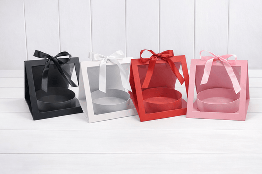 Square Clear Window Round Insert Flower Gift Box with Ribbon - Elegant Supply