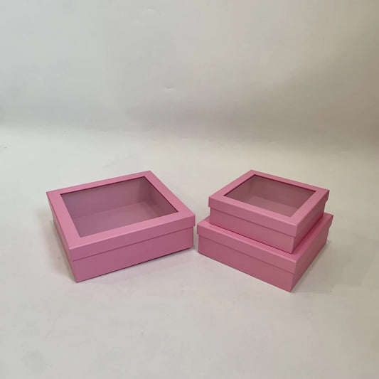 Square Macaroon Color Flower Gift Box with Clear Lid - Elegant Supply