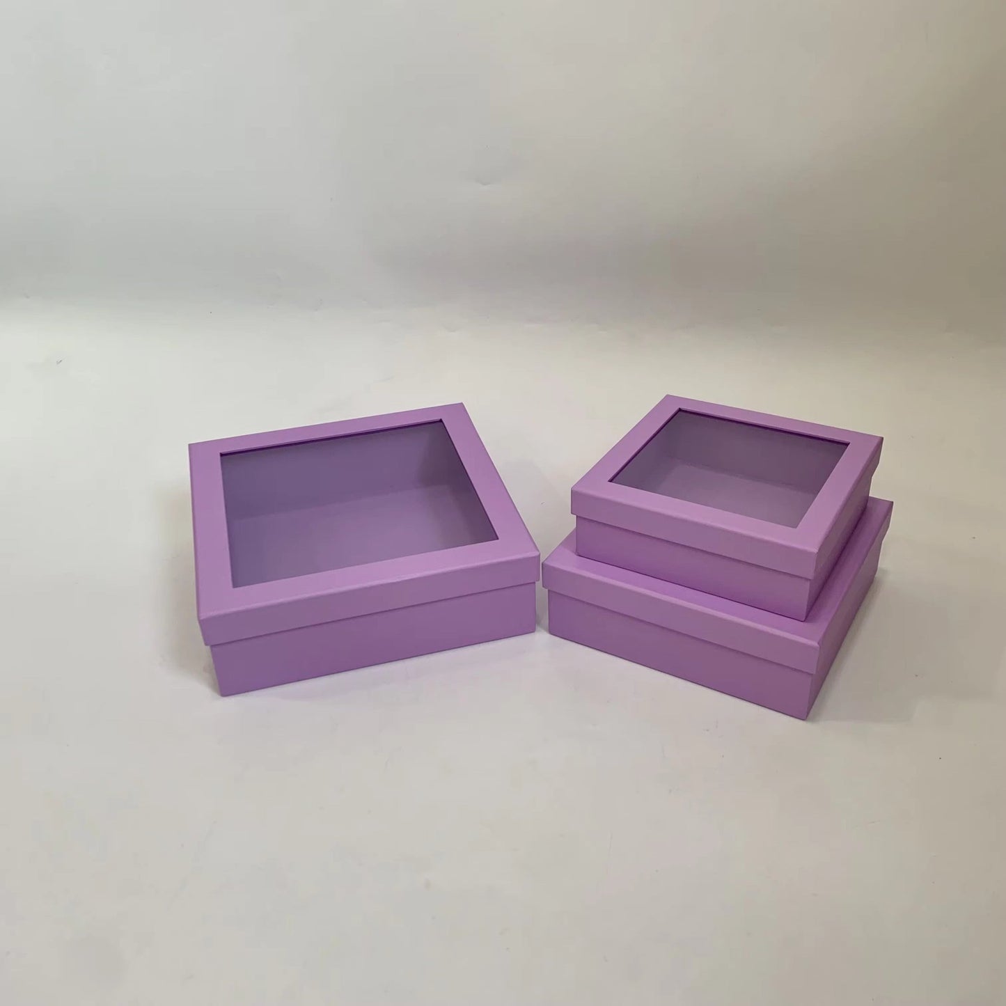 Square Macaroon Color Flower Gift Box with Clear Lid - Elegant Supply