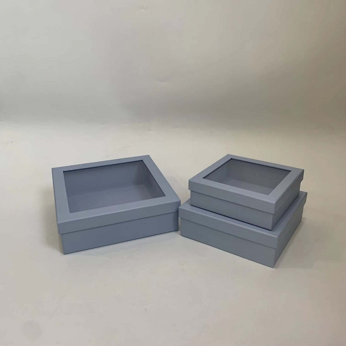 Square Macaroon Color Flower Gift Box with Clear Lid - Elegant Supply