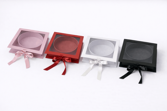 Square Window Circle Insert Flower Gift Box with Ribbon - Elegant Supply