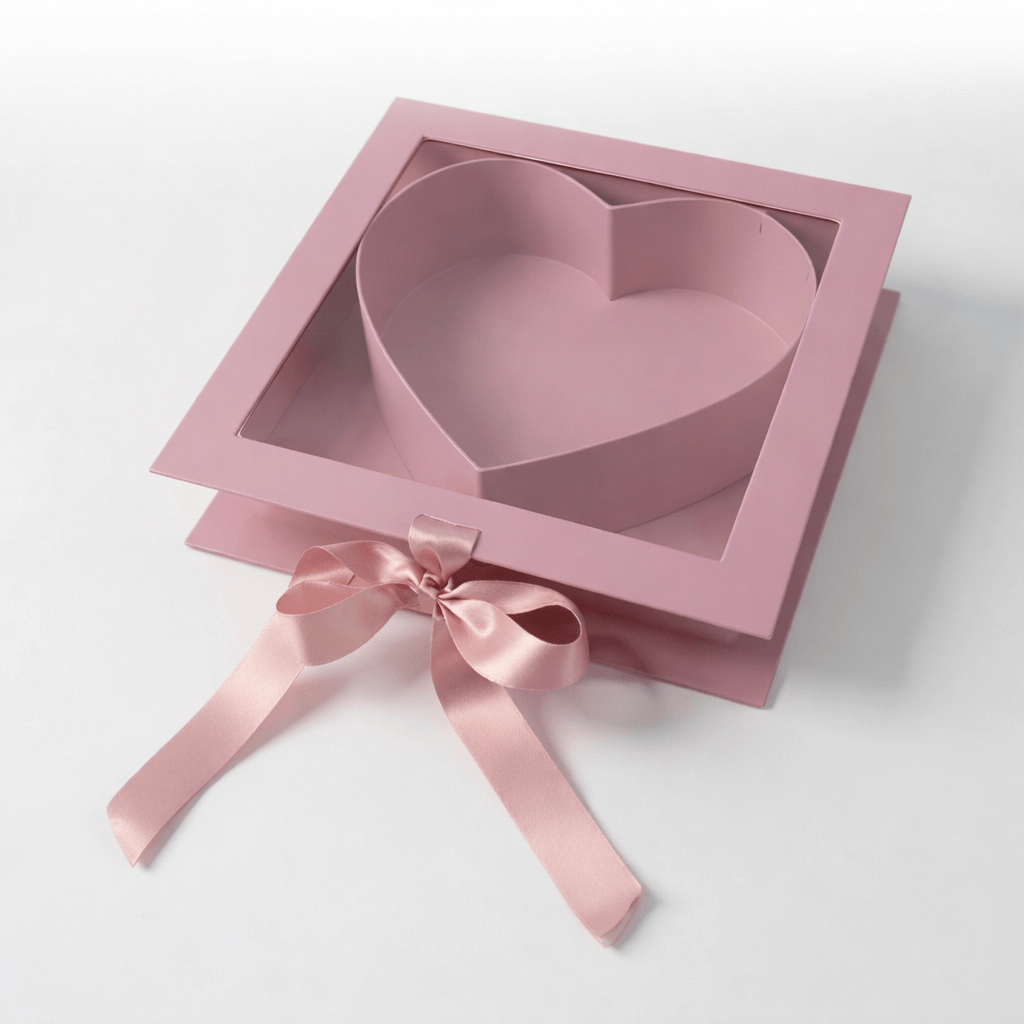 Square Window Heart Insert Flower Gift Box with Ribbon - Elegant Supply