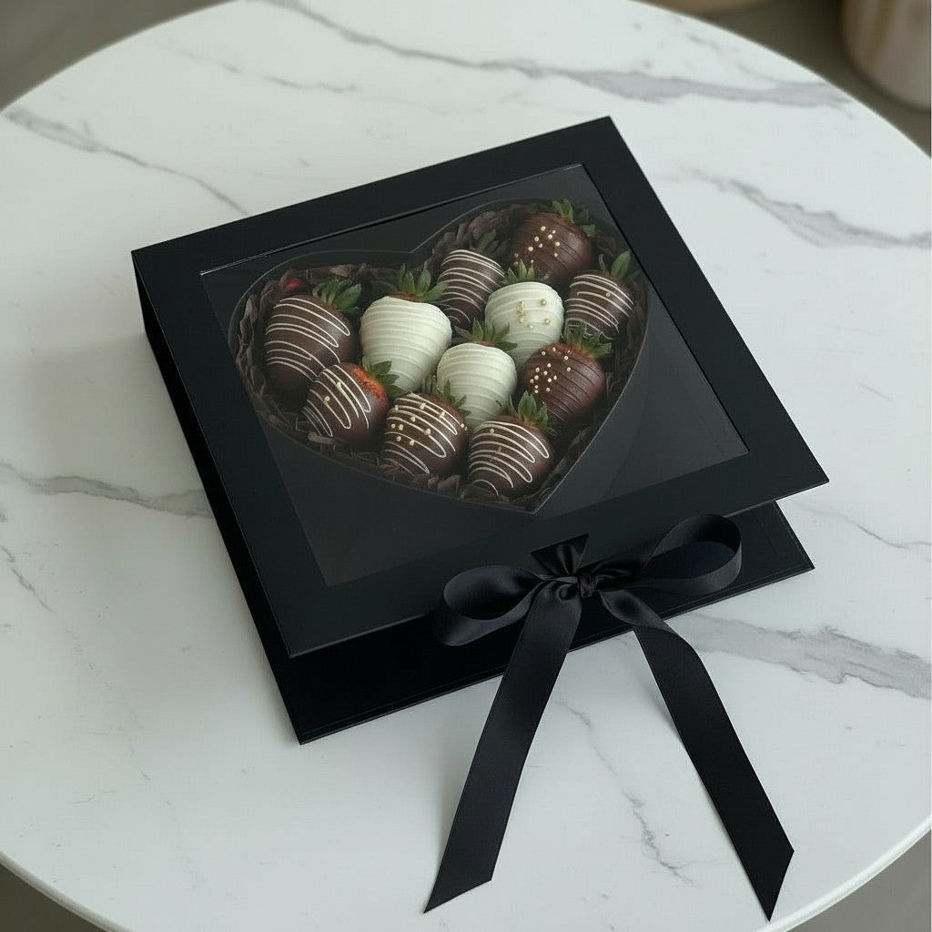 Square Window Heart Insert Flower Gift Box with Ribbon - Elegant Supply