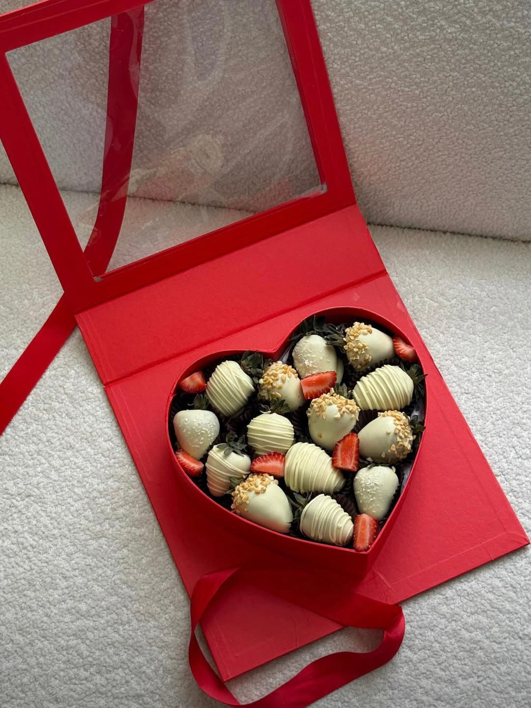 Square Window Heart Insert Flower Gift Box with Ribbon - Elegant Supply