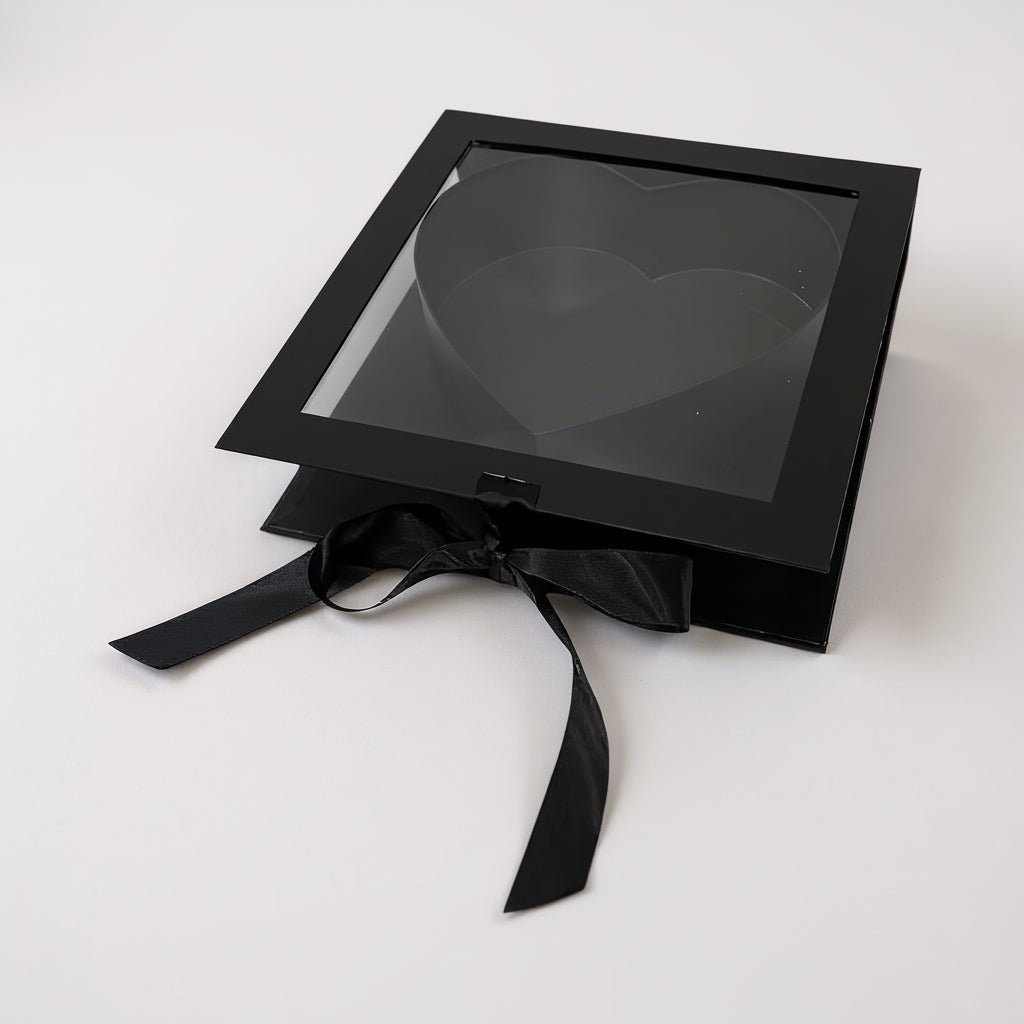 Square Window Heart Insert Flower Gift Box with Ribbon - Elegant Supply