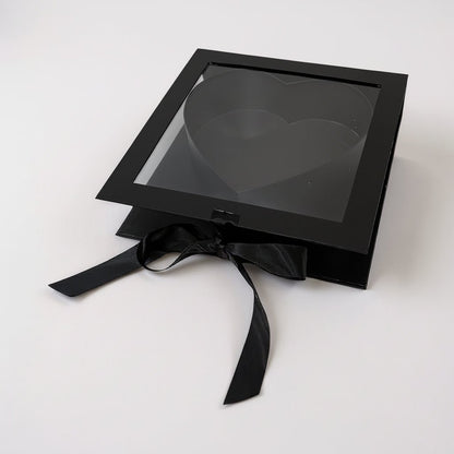 Square Window Heart Insert Flower Gift Box with Ribbon - Elegant Supply