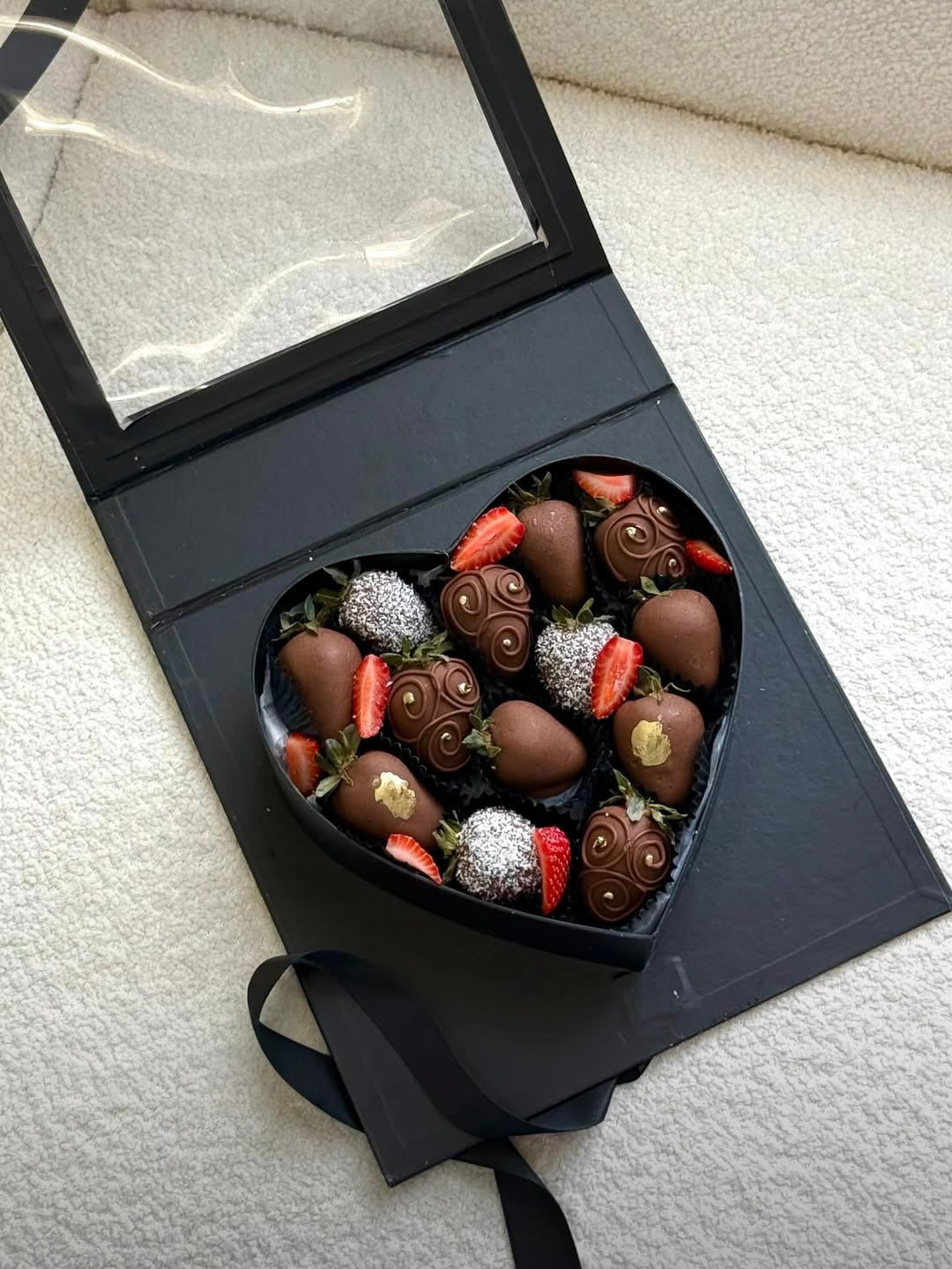 Square Window Heart Insert Flower Gift Box with Ribbon - Elegant Supply